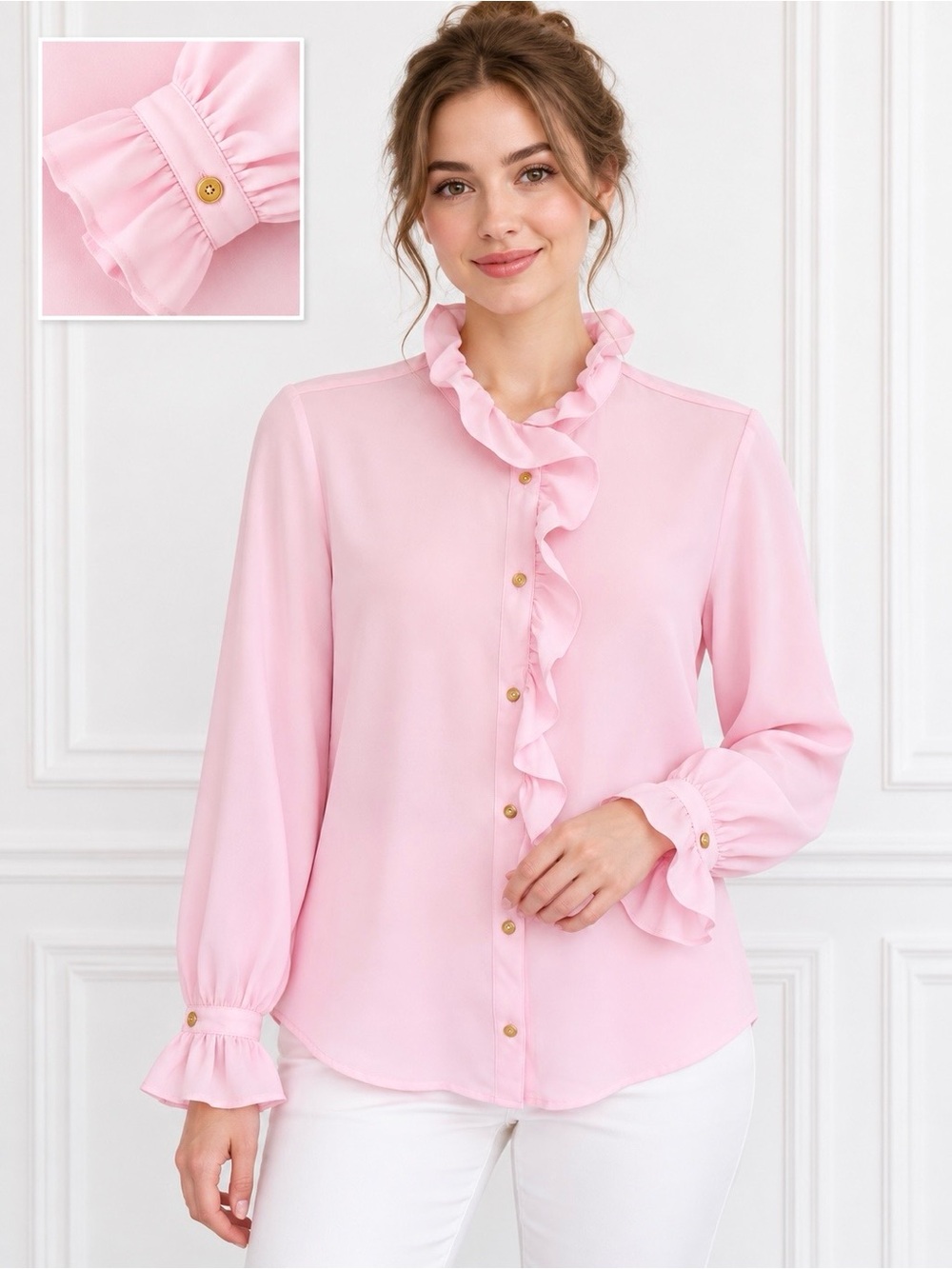 J. Crew Chiffon Drapey Cottage Shirt Ruffle Collar & Cuffs Long Sleeve